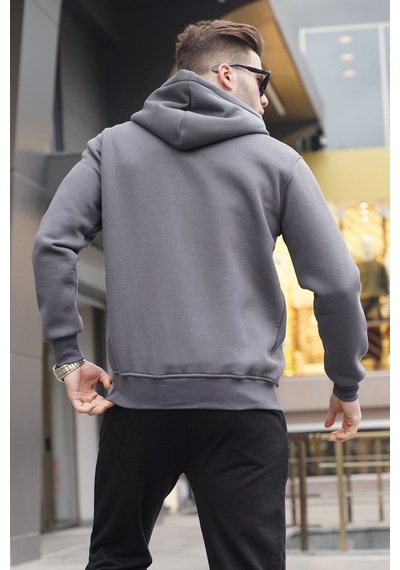 Madmext Füme Kapüşonlu Regular Fit Erkek Sweatshirt 6033 Füme