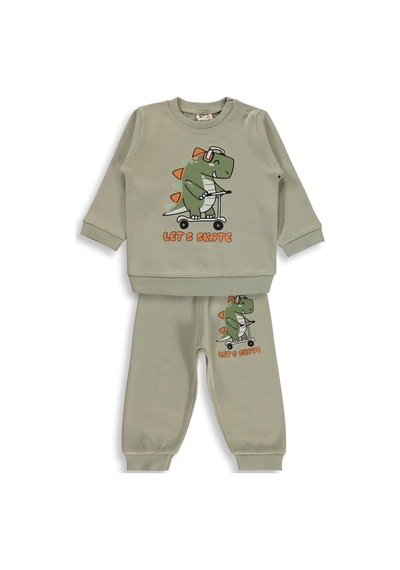Civil Baby Dinozor Baskılı 6-18 Ay Takım - Haki Koyu Haki