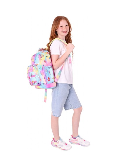 Kaukko Kids Dört Bölmeli Kız Çocuk Silikon Aksesuarlı Mavi Sarı İlkokul Çantası Mavi - Sarı