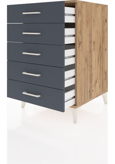 Kronos Komodin 5 Çekmeceli 60x59x96 Çam-antrasit Çam