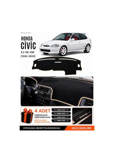 Honda Civic Ek-ej-em 1995-2000 Uyumlu Torpido Örtüsü, Torpido Kılıfı - Siyah-bej - Ho007