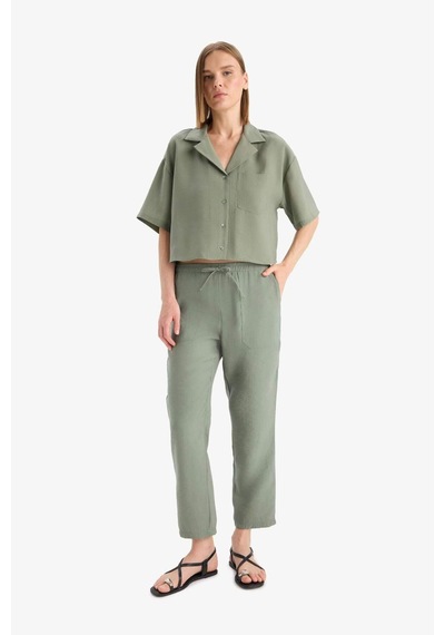 Defacto Loose Fit Ceket Yaka Modal Kısa Kollu Gömlek F0399ax25spgn460 Yeşil