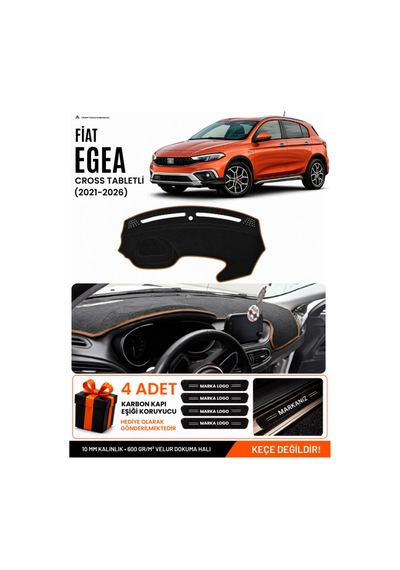 Fiat Egea Cross 2021-2026 Tabletli Uyumlu Torpido Örtüsü - Siyah Kahverengi