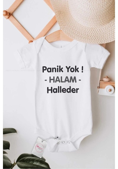 Hediyenza Panik Yok Halam Halleder Özel Tasarım Bebek Zıbın Pamuklu Çıtçıtlı Body Beyaz