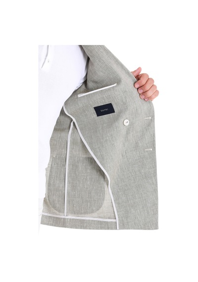 Hatemoğlu Olive Slim Fit Düz Sivri Yaka Kruvaze Casual Ceket Yeşil