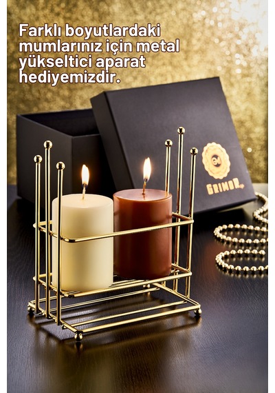 Grimorlife 3 Lü Özel Kutulu Dekoratif Yılbaşı Yeni Yıl Hediyelik Gold Mumluk Seti - Kahverengi Ve Bej Rengi Mum Diğer