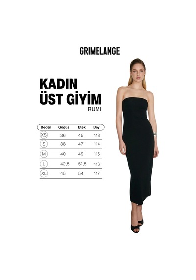 Grımelange Rumı Kadın Yumuşak Ve Esnek Kumaşlı Straplez Yaka Uzun Siyah Elbise