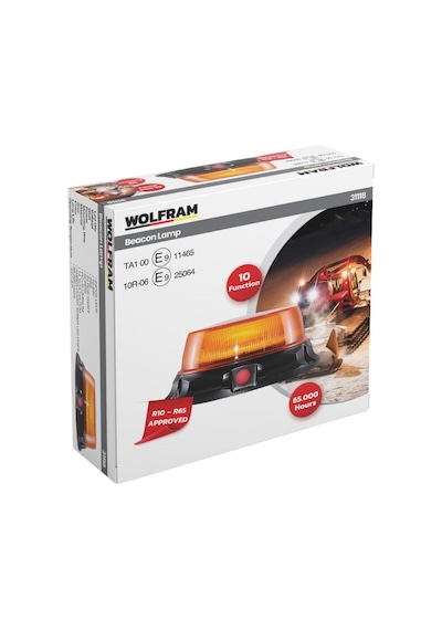 Wolfram 12v-24v Çakar Tepe Lamba Ledli 10 Fonksiyonlu Mıknatıslı Sarı Alçak Tip 142 60 Mm E9