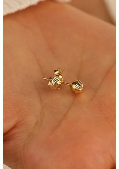 Çgk Çiğdem Gürel Kuyumculuk 14 Ayar 3mm Kalemli Top Altın Küpe Gold
