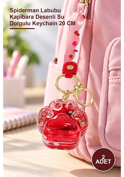 2 Adet Sulu Silikon Anahtarlık Spiderman Labubu Kapibara Desenli Su Dolgulu Keychain 20 Cm