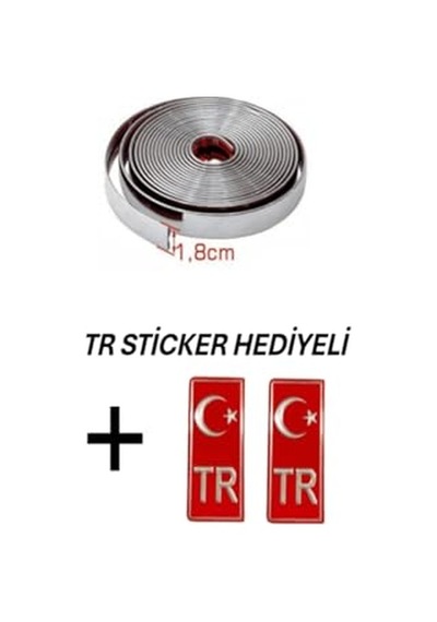 Tiger Marketing Universal Uyumlu 18 Mm 5 Metre Yapışkanlı Nikelaj Krom Bant, Tr Sticker