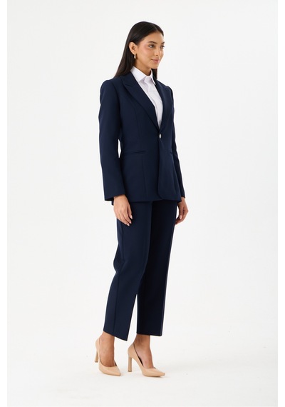 Velnara Moda Lacivert Dar Paça Cepli Yüksek Bel Dokuma Kumaş Kadın Pantolon Lacivert - 918311251 Lacivert
