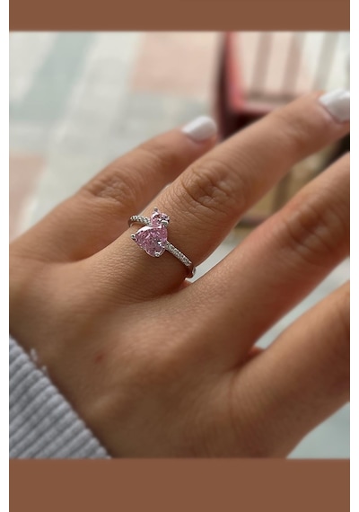 Gümüş Pembe Taşlı 2 Kalpli Yüzük Tk12s51 Diğer