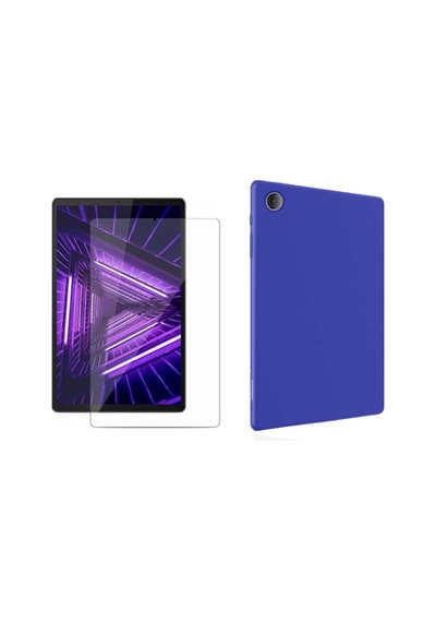 Lenovo Tab M10 Hd Uyumlu Tb-x306f Za6w0026tr Mavi Silikon Tablet Kılıfı + Kırılmaz Cam Arka Kapak