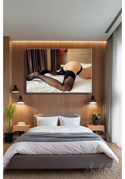 Siyah Çorap Ve Çamaşırlı Kadın Model Renkli Fotoğraf Yatay Kanvas Tablo Tekli Ev Kafe Ofis 3146