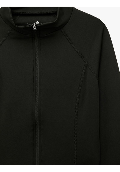 Koton Slim Fit Uzun Reglan Kollu Dikiş Detaylı Fermuarlı Spor Sweatshirt Siyah 7wak10015nk