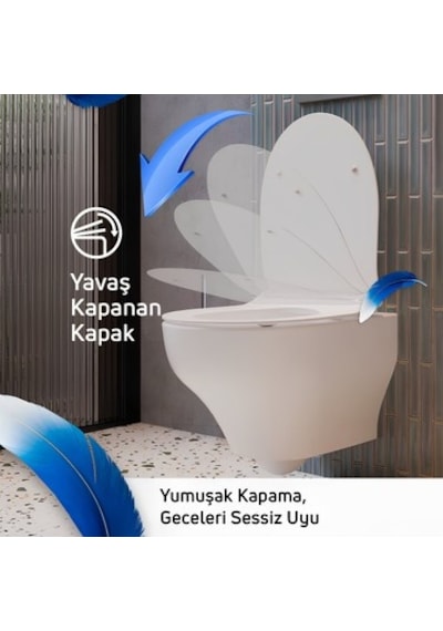 Creavit Ness Vortex Beyaz Asma Klozet Ns323, Creavit Ness Duroplast Yavaş Kapak Açık Bej