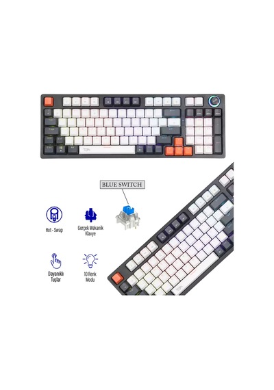 Gameagle Strike Plus MK-96X1BAB Mekanik Işıklı Blue Switch Gamer Oyuncu Klavye
