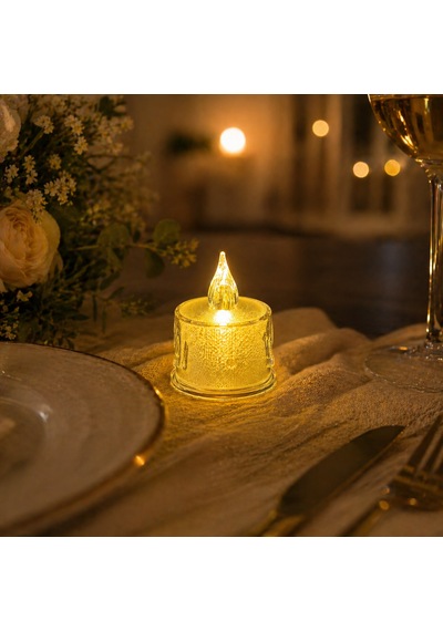 Led Dekoratif Mum Sarı Işık Alev Efektli Tealight Gece Lambası Tekli Beyaz