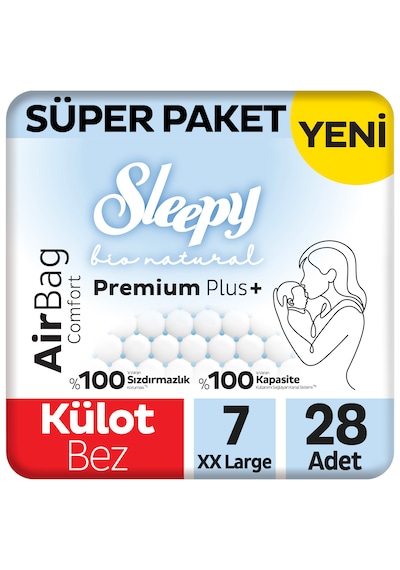 Sleepy Bio Natural Premium Plus Airbag Comfort Süper Paket Külot Bez 7 Numara Xxlarge 28 Adet