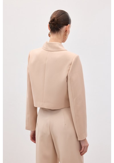 Sateen Düğmeli Kısa Ceket - Bej-136590 Bej