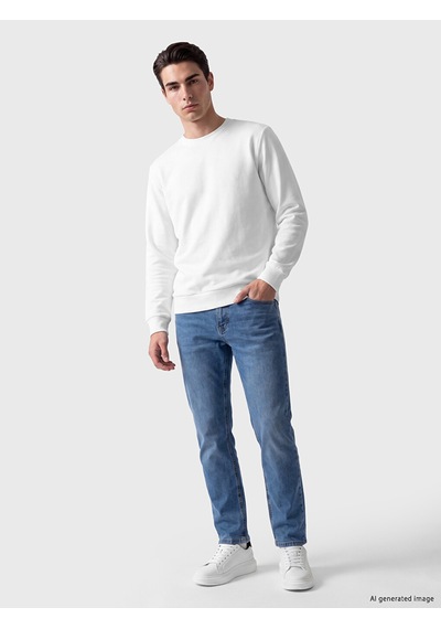 Lcwaıkıkı Classic Beyaz Bisiklet Yaka Erkek Sweatshirt