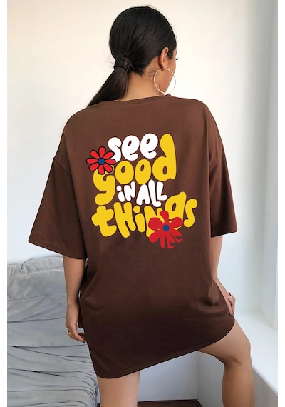 Unisex Good Things Tasarım Tshirt Kahverengi