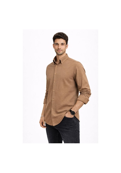 Classics Men Plus Barkod Uzun Kol Slim Fit Erkek Gömlek - 7579 Kahverengi