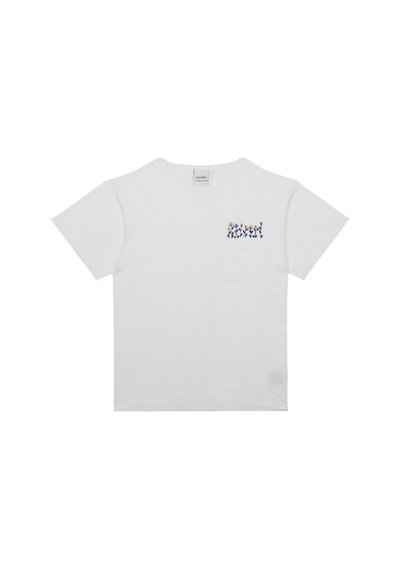Antebies Cepte Çiçek Detaylı Tshirt Beyaz