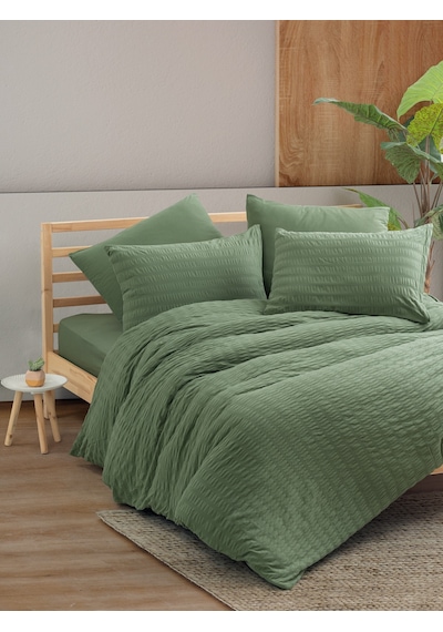 Cotton Box Crepe Penye Çift Kişilik Lastikli Çarşaflı Nevresim Takımı Yeşil