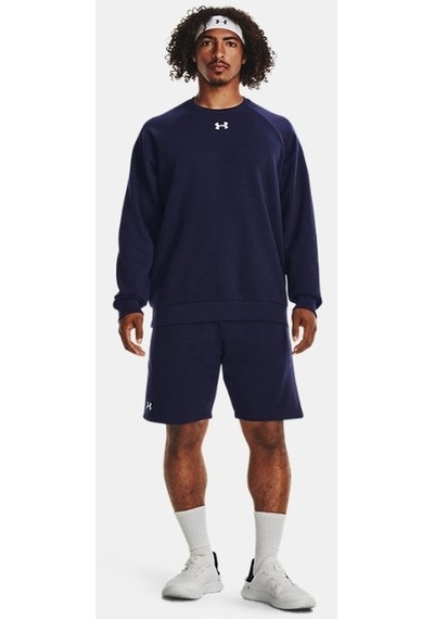 Under Armour Erkek UA Rival Fleece Bisiklet Yaka 1379755-410 Lacivert - Beyaz