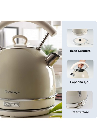 Ariete Vintage Dom Su Isıtıcı Bej 2877/03 - Retro Kettle, 2000 Wa