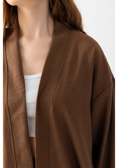 Zen Elegance Kadın Kimono Takım - Geniş Paça Keten Dokulu Alt Üst Yazlık Kadın Takım Kahve Zen Elegance Kadın Kimono Takım - Geniş Paça Keten Dokulu Alt Üst Yazlık Kadın Takım Kahve