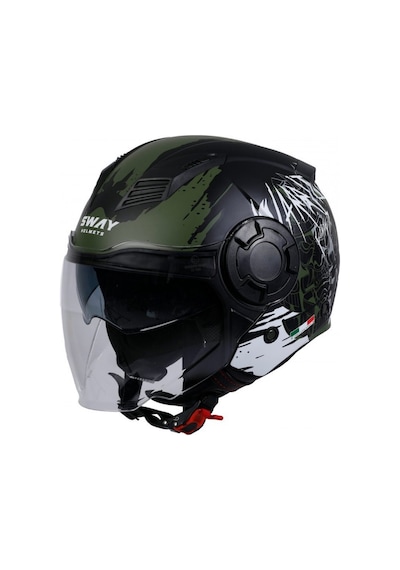Sway Sw766 Yarım Yazlık Çene Açılır Warrıor Kask Mat Gri - Siyah - Yeşil