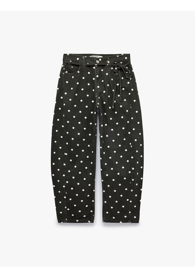 Koton Kemerli Rahat Kalıp Pamuklu Puantiye Desenli Barrel Pantolon - Barrel Jeans Ekru Desenli 7wal40070mw Koton Kemerli Rahat Kalıp Pamuklu Puantiye Desenli Barrel Pantolon - Barrel Jeans Ekru Desenli 7wal40070mw