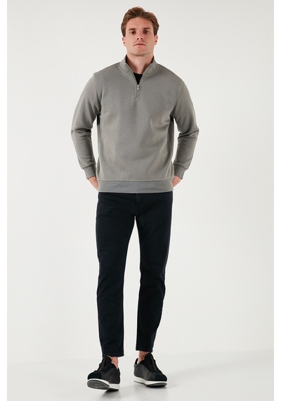 Buratti Pamuklu Regular Fit Yarım Fermuarlı Dik Yaka Erkek Sweat 59052592 Açık Haki