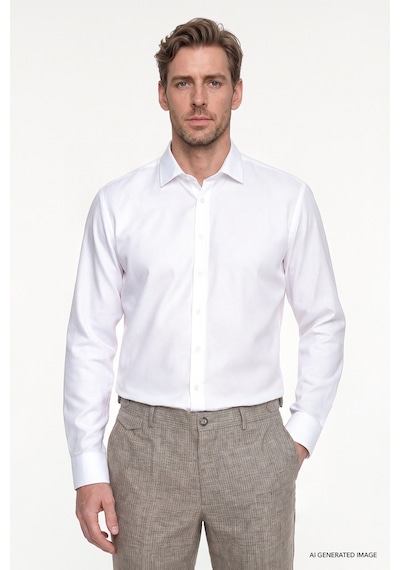 Ac&co Erkek Beyaz Non-ıron Ütü Gerektirmeyen %100 Pamuk Slim Fit Dar Kesim Klasik Yaka Gömlek