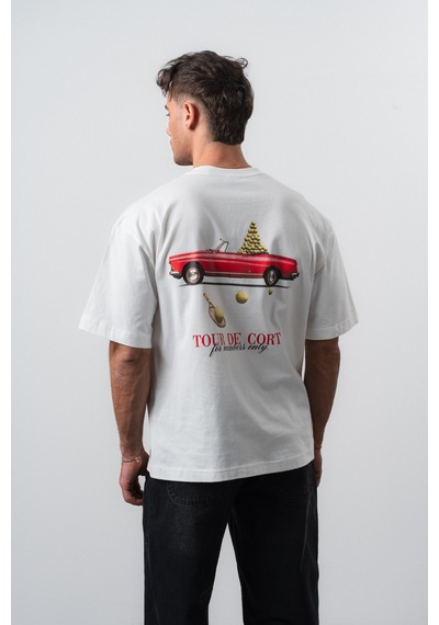 Respire Erkek Cort Baskılı Oversize T-shirt Ekru