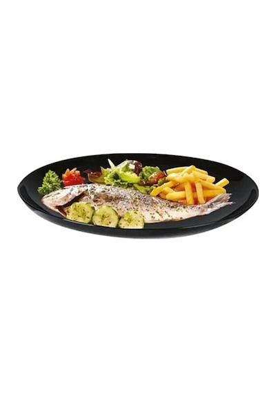 Temperli Cam Oval Siyah Servis Tabağı 33cm