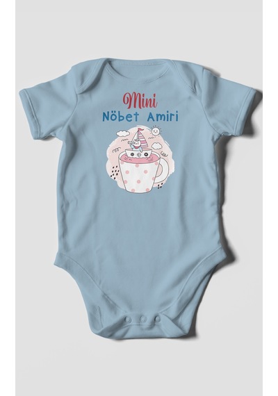 Mini Nöbet Amiri Baskılı Bebek Zıbını Çıtçıtlı Body %100 Pamuk Kısa Kol Bebe Mavisi
