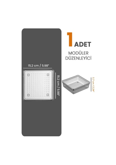 Modüler Çekmece İçi Düzenleyici - Banyo Makyaj Takı Organizer Ofis Düzenleyici 15,2x15,2cm Antrasit