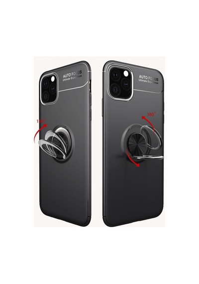 Apple iPhone Uyumlu  Uyumlu 11 Pro Max Kılıf Range Yüzüklü Silikon - Siyah