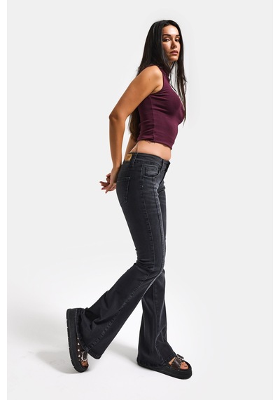 Itsbasic Kadın Füme 2s6-1 Swl Mid Rise Flare Fit Kemer Detaylı Esnek Kumaş Denim Jean