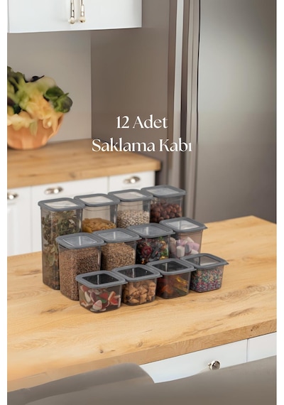 12'li 3 Boy Kavanoz Seti & Saklama Kabı & Erzak Kabı 6x650/1300/1900 Ml 40 Lı Etiket Hediyeli Çok Renkli