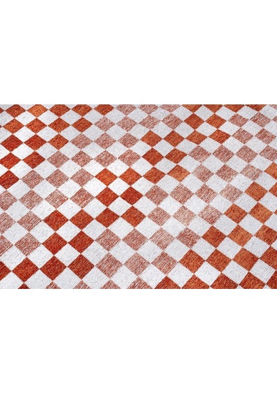 Turuncu Beyaz Modern Geometrik Dama Desenli Yıkanabilir Halı - Yo30035xc