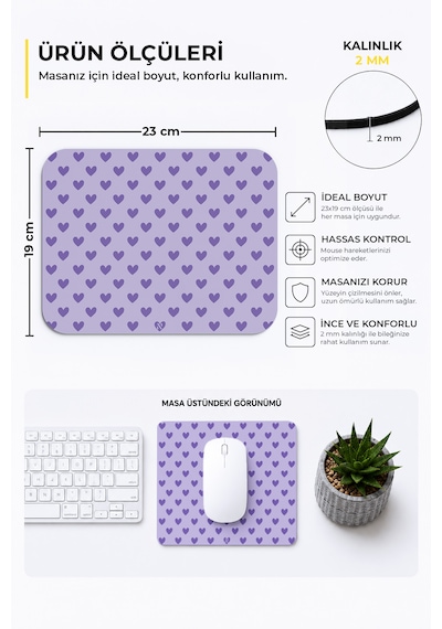 Mor Renkli Kalpli Desenli Ergonomik Mouse Pad, Kaymaz Yüzey İle Ev Ve Ofis Kullanımı İçin İdeal