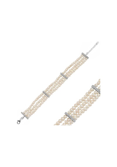 Doğal İnci Zirkon Taşlı Kadın Bileklik 18 Cm / Beyaz Gümüş