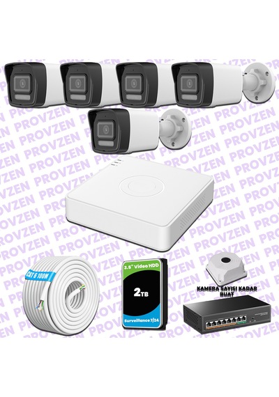 Provzen Hikvision 5 Ip 4mp Hibrit Colorvu Güvenlik Kamerası Seti Olay Anında Bildirim