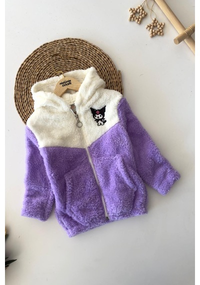 Miniğimin Cicileri Krm İşleme Çift Renk Kapüşonlu Peluş Kız Ç... Lila