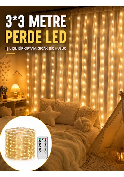 3x3 Metre Perde Led Işık Parti Ve Bahçe Dekorasyonu Yeni Nesil Çokrenkli
